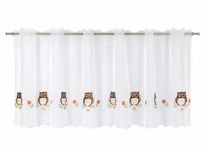 Produktbild von Scheibengardine bestickt mit Eulen 2505 Bistrogardine Panneaux Kurzgardine Eule BxH 140x48cm