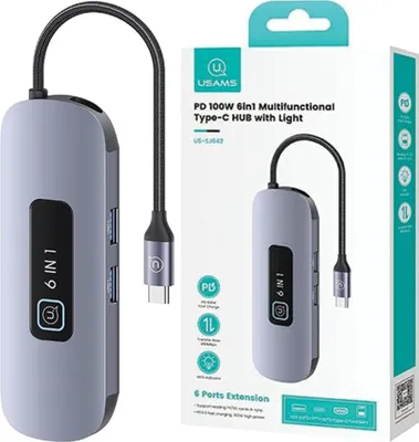 Immagine prodotto di Usams Adapter Hub 6W1 2Xusb 3.0/Tf/Sd/Usb-C/Hdmi Pd100W Szary/Tarnish Sj642Hub01 (Us-Sj642)