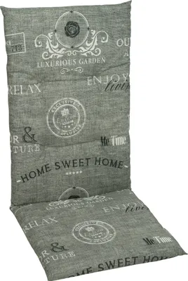 A chair cushion with a patterned fabric.
