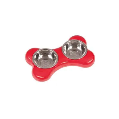 Obrázok produktu pre Karlie Flamingo The Bone Bowl Dvojitá miska – 2 x 250 ml červená