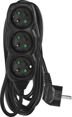 Prodlužovací kabel 5 m / 3 zásuvky / černý / PVC / 1 mm2