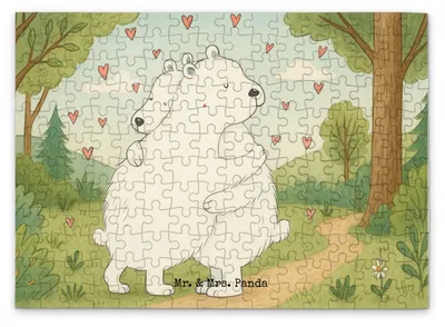 Produktbild von Mr. & Mrs. Panda Puzzle Eisbär Umarmen Design 192 Teile - Weiß - Geschenk, Lustige Sprüche, 500, 300, Puzzlespiel, 2000, 1000