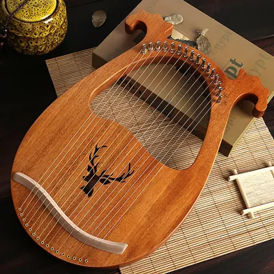 Image de Cadeau rétro : harpe en acajou à 16 cordes avec jeu de clés d'accordage, couleur bois