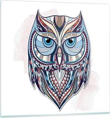Produktbild von Bilder auf glas - Owl aztekische Tierwelt Grafik - 70x70cm - Glasbilder - Wandbilder - Kunstdruck - zum Aufhängen bereit - Wanddekoration aus Glas - Glas Bilder - Wandbild auf Glas - GAC70x70-3086