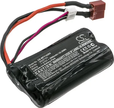 A close-up shot of a black lithium-ion battery pack with wires and connectors.