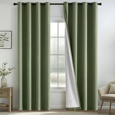 Image de Rideaux opaques - occultant, isolant - 2 pièces - vert - lin - 140 x 245 cm