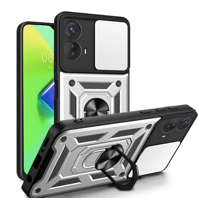 Produktbild von Outdoor Panzer Hülle Motorola Moto G73 5G Handyhülle mit Kameraschutz Ringhalter Silber