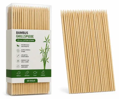 Produktbild von Bambus Grillspieße 25 cm, 50 Stück extra stark, KI-generiertes Bild