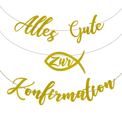 Produktbild von Oblique Unique Girlande Alles Gute zur Konfirmation mit Fisch Hängedeko für Konfirmation von Jungen und Mädchen - gold