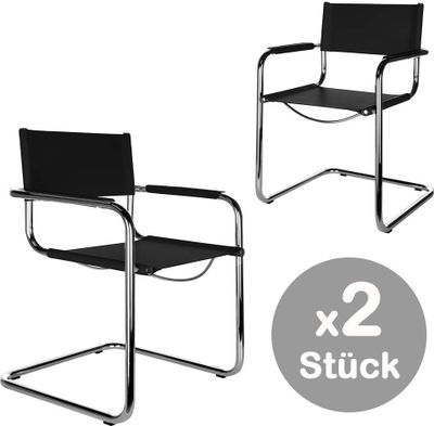 2x Denver cantilever chair black classic visitor chair leather black, Materiál: Premium