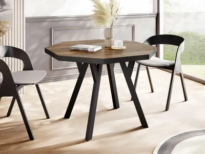 Produktbild von Moderner Runder Ausziehbarer Esstisch Desmond mit Schwarz Holzbeinen – Erweiterbar bis 200 cm, Ideal für 4 bis 8 Personen - Loft-Stil Tisch für Esszimmer oder Küche - Arvadonna Chestnut