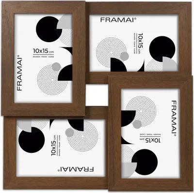 Produktbild von FRAMAI® Bilderrahmen für 4 Fotos, MDF Holz Rahmen, Rahmen mit Bruchsicheren Plexiglas, Braun