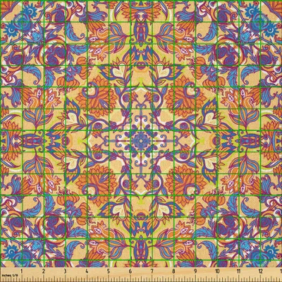 Produktbild von ABAKUHAUS Mandala Microfaser Stoff als Meterware , Ethnisches Blumenmuster mit symmetrischen Elementen Arabesque Design Eastern Spiritual, 10 M (230 x 1000 cm), Mehrfarbig