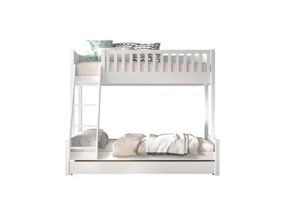 Produktbild von Vipack SCOTT Familienbett mit Liegefläche 90x200 u. 140x200 cm, inkl. Rolllattenrost, Leiter u. 2 kleinen Bettschubladen, Ausf. Kiefer weiß lackiert