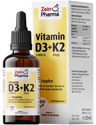 Produktbild von Vitamin D3+K2 Mk-7 Tropfen z.Einnehmen hochdosiert 25 ml