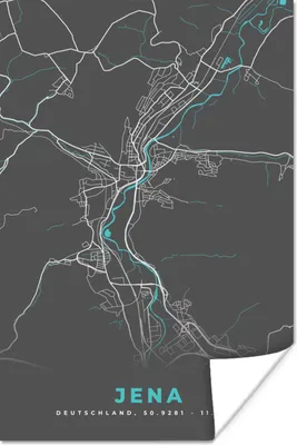 Produktbild von MuchoWow® Poster Stadtplan - Karte - Jena - Blau - Deutschland - Karte 60x90 cm - Wanddekoration