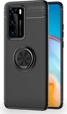 Produktbild von NALIA Ring Handy Hülle für Huawei P40, Dünnes Silikon Cover Case 360 Grad Halter Schwarz