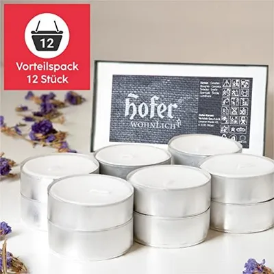 Immagine prodotto di Lumini HOFER Maxi - 12 pezzi - durata di combustione circa 10 ore - lumini grandi senza profumo - candele per decorare, festeggiare, godersi il momento e rilassarsi