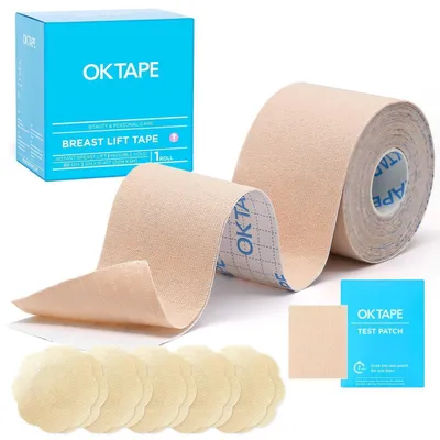 Produktbild von Klebe BH Push Up Rückenfrei Trägerlos Brust Tape 5cm x 5m Rosa mit Brustwarzenabdeckungen