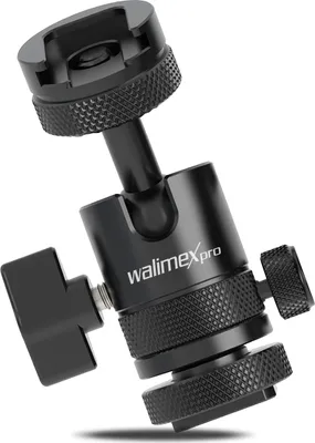Produktbild von Walimex pro Mini Kugelkopf Single Shoe mit Blitzschuh, 1/4 Zoll Anschluss, belastbar bis 5 kg, Stativkopf 360° drehbar & 180° schwenkbar, Kamera Equipment für Kameras, LED Licht, Smartphone