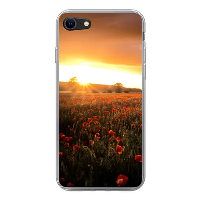Produktbild von MuchoWow® Handyhülle Schutzhülle Hülle für iPhone 8 Sonnenuntergang über den Mohnblumen in England Silikon Softcase Handy Hülle - Schutzhaube
