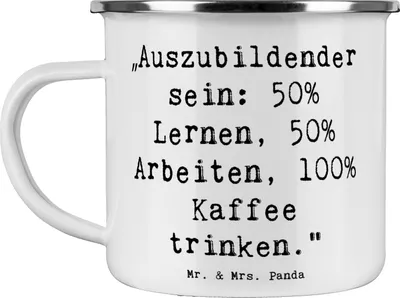 Produktbild von Mr. & Mrs. Panda Pott Spruch Auszubildender - Weiß - Geschenk, Blechtasse, Lernen, berufliche Entwicklung, Geschenke mit Herz, Arbeiten, Berufsleben, handgefertigte