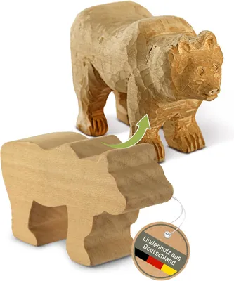 Produktbild von HOLZHELD Schnitzholz Rohling 1 großer Bär 11,5x7x3,5cm-Lindenholz-Holzblock gefräst inkl. Anleitung (E-Book) DIY Schnitzen für Kinder und Erwachsene