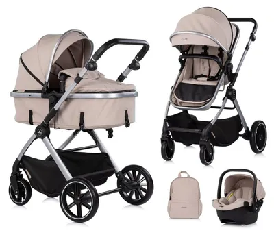 Produktbild von Chipolino Kombikinderwagen Pearl 3 in 1 umbaubar Babyschale Wickeltasche Fußsack hellbraun