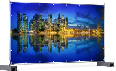 Produktbild von Wallario XXL Outdoor-Poster für Garten oder Balkon, Motiv Skyline von Singapur in der Abenddämmerung, in ca. 340 x 173 cm