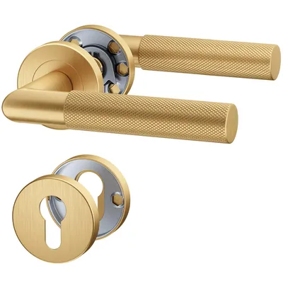 Produktbild von Gold Rund Türgriff BAUHAUS Profilzylinder; Türbeschlag; Türdrücker; Gold Türklinke; Rund-Rosette; PVD-Gold matt