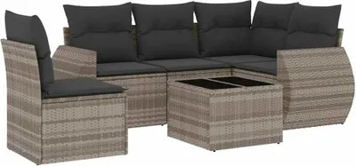 Produktbild von vidaXL 6-tlg. Garten-Sofagarnitur mit Kissen Hellgrau Poly Rattan