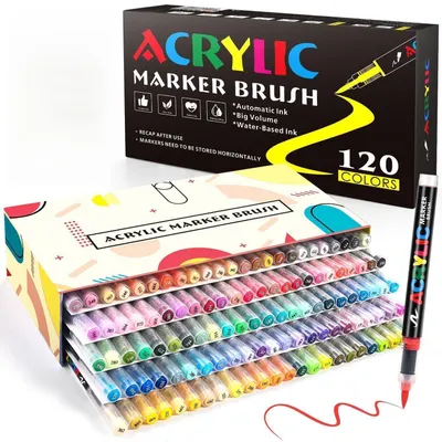 Produktbild von Acrylstifte 120 Farben Wasserfest Pinselspitze für Glas Holz Keramik Stoff Papier DIY