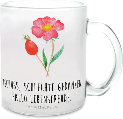 Produktbild von Mr. & Mrs. Panda Trinkglas Blume Hagebutte - Transparent - Geschenk, Lebensfreude, Pott, Kakaotasse, Henkeltasse, Garten, Teetasse, Schlechte Gedanken, Tee Tasse