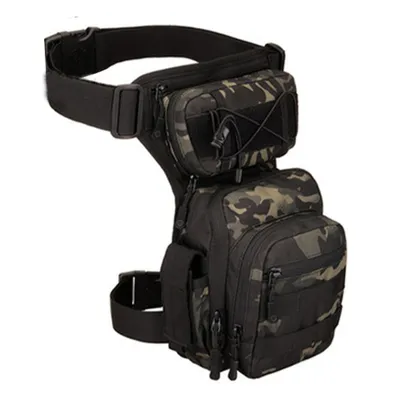 Produktbild von Wasserdichte militärische taktische Drop Leg Pouch Bag Cross Over Leg Rig Outdoor Fahrrad Radfahren Wandern Oberschenkeltasche, Black Scorpion Camouflage