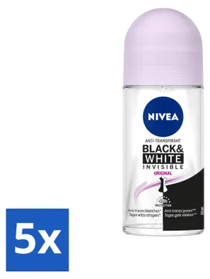 Produktbild von 5 x Nivea Deodorant Roller Invisible for Black & White Clear - 50 ml - Vorteilspackung - 5 Stücke