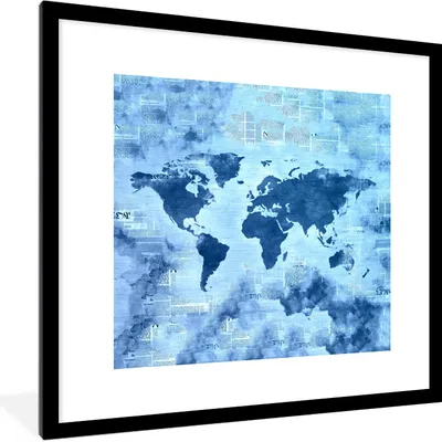 Produktbild von MuchoWow® MuchoWow® Gerahmtes Poster Weltkarte - Abstrakt - Blau 40x40 cm - Poster mit zchwarzem Bilderrahmen - Poster - Plakat im Rahmen