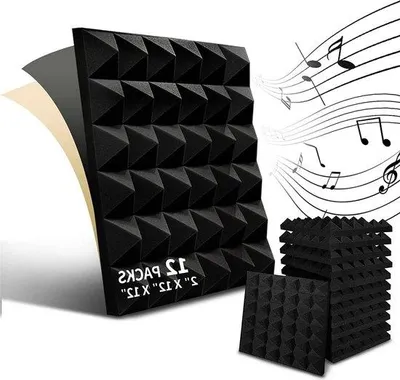 Productafbeelding van Famanu Akoestische panelen, 12 stuks - Geluidsabsorberende panelen - Vermindert galm in studio, kantoor of thuisstudio - 30 x 30 x 5 cm
