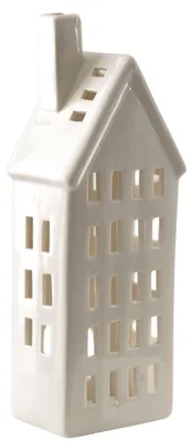Produktbild von Logbuch-Verlag Windlicht Haus aus Porzellan, weiß glasiert, 26 cm hoch – stilvolle Winter- & Weihnachtsdeko mit Lichtspiel