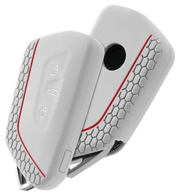 Image de Housse en silicone pour clé de voiture, compatible avec VW Golf 8, Seat Leon MK4, ID.3, Tarraco, Ateca, Skoda Octavia, Cupra, couleur gris et blanc
