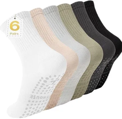 Productafbeelding van Minicee, 6 paar antislip sokken voor dames, grip sokken met noppen, antislip huissokken voor yoga, pilates en ballet, one size