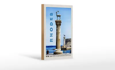 Produktbild von Holzschild Reise 12x18 cm Griechenland Rhodos Meer Skulptur