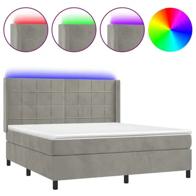 Produktbild von vidaXL Boxspringbett mit Matratze & LED Hellgrau 180x200 cm Samt