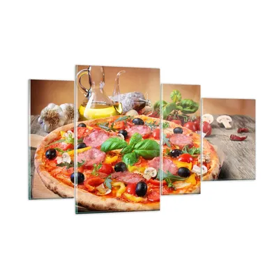 Produktbild von Bilder auf glas - Pizza Käse Tomaten - 120x70cm - Glasbilder - Wandbilder - Kunstdruck - zum Aufhängen bereit - Wanddekoration aus Glas - Glas Bilder - Wandbild auf Glas - 4 Teile - GDL120x70-4024
