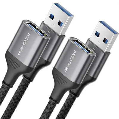 Produktbild von deleyCON 0,5m USB 3.0 Verlängerungskabel 5Gbps USB-A, 2 Stück