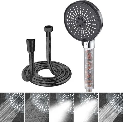 Produktbild von Dusche mit 1,5m Edelstahl-Schlauch, 5 Strahlbildern, Wassersparend