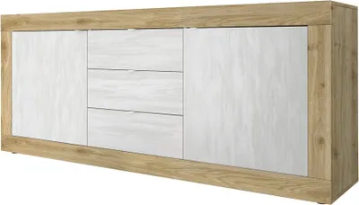 Produktbild von Meublorama MI-BASIC-202415-07BN*3C/64KG, 2 Tür(en), Weiß, Mitteldichte Faserplatte (MDF), 3 Schublade(n), 420 mm, 2100 mm