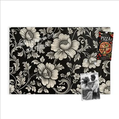 Produktbild von Magnettafel 60x40cm Pinnwand Whiteboard beschreibbar - Blumenmuster Schwarz