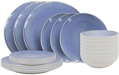 Productafbeelding van Cookinglife Serviesset Nola Blauw 18-delig / 6 personen - 6 dinerborden, 6 ontbijtborden en 6 kommen
