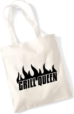 Produktbild von Huuraa Jutebeutel Grill Queen Flammen 10 Liter Natural Baumwolle Tasche Geschenkidee