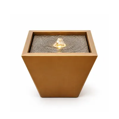 Produktbild von KÖHKO® Design-Wasserspiel PYRAMIDE in Bronzeoptik – Mini-Wasserspiel mit LED für Balkon, Fensterbank und Terrasse | Komplettset mit Pumpe |23019